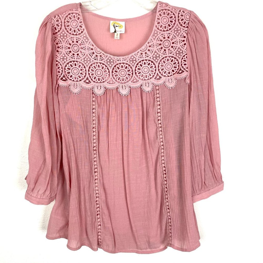 Fig and Flower lace trim tunic top blouse Pink